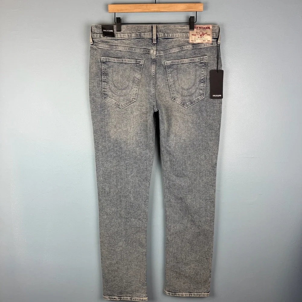 NEW True Religion Ricky Relaxed Straight Leg Jeans Mens 36x34 Light Blue Faded